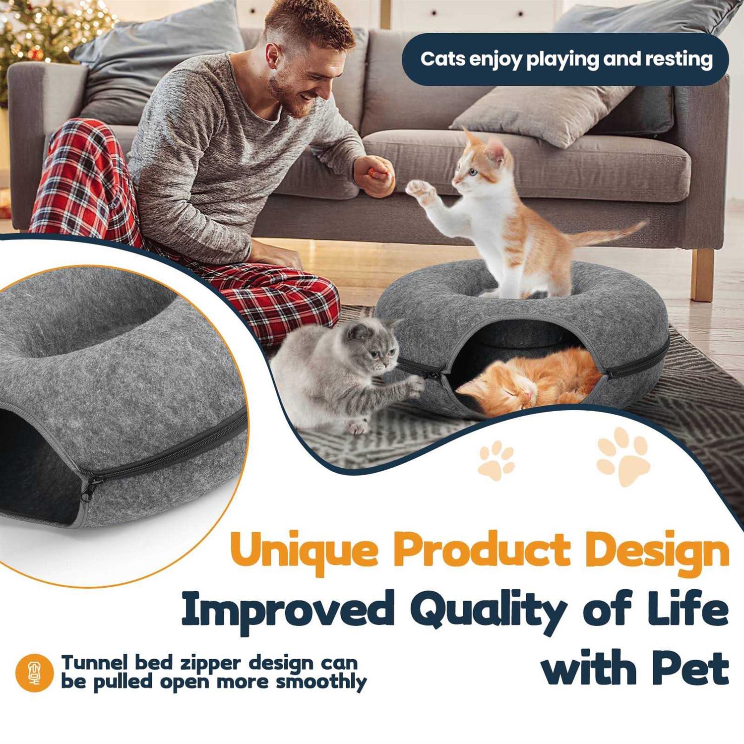 Alternative view of HOMAGICO Cat Tunnel Bed,Peekaboo Cat Cave with Pet Blanket,Detachable Donut Tunnels for Indoor Cats,Cat Tunnel Toy,Felt Round Cat Bed Suitable