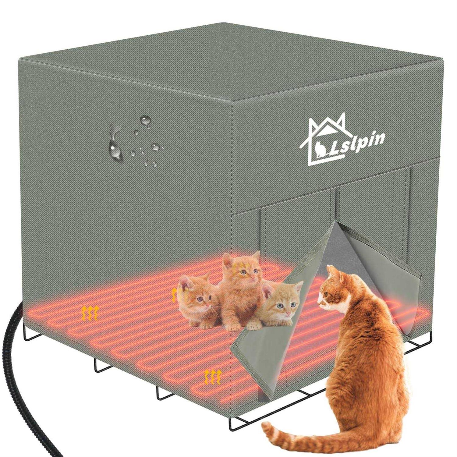 Lslpin Large Heated Cat House for Outdoor Cat in Winter