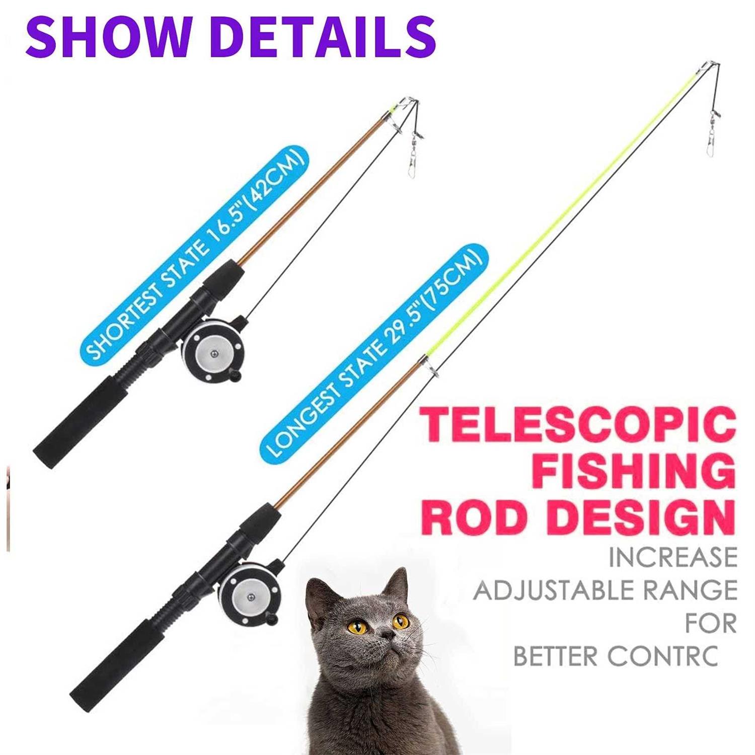 Alternative view of Whefory Retractable Cat Teaser Wand Toy Cat Toys for Indoor Outdoor Cats Interactive Fishing Rod with 8 Pcs Refills Feather Toy