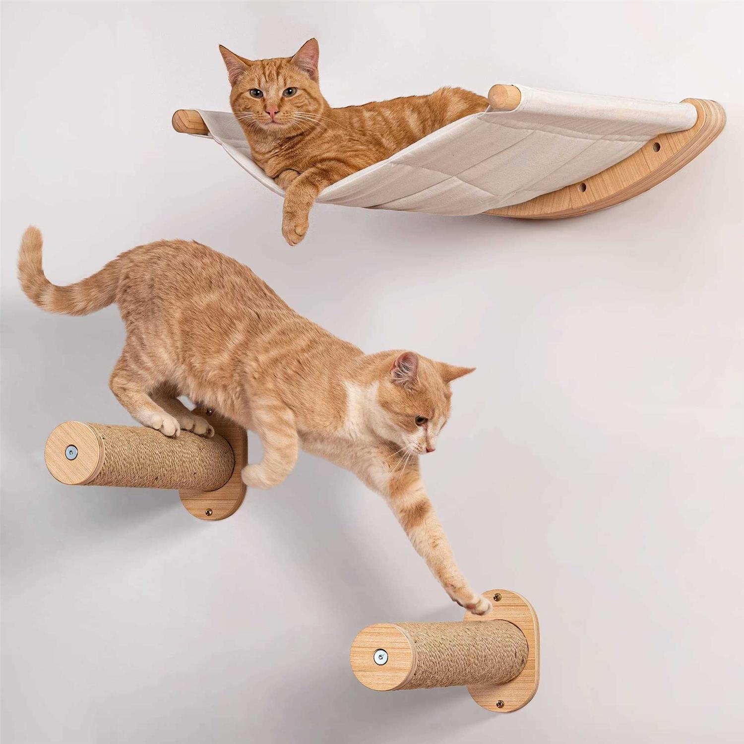 7 Ruby Road Cat Hammock Wall Mounted Cat Shelf with Two Steps