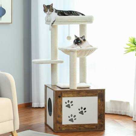 Pawz Road Cat Tree with Litter Box Enclosure Cat Tower with Scratching Posts for All Indoor Cats
