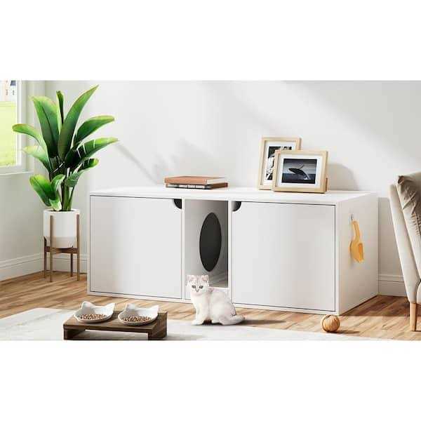 Alternative view of FUFU&GAGA White Wood Side End Table Cat Litter Box with Double Room