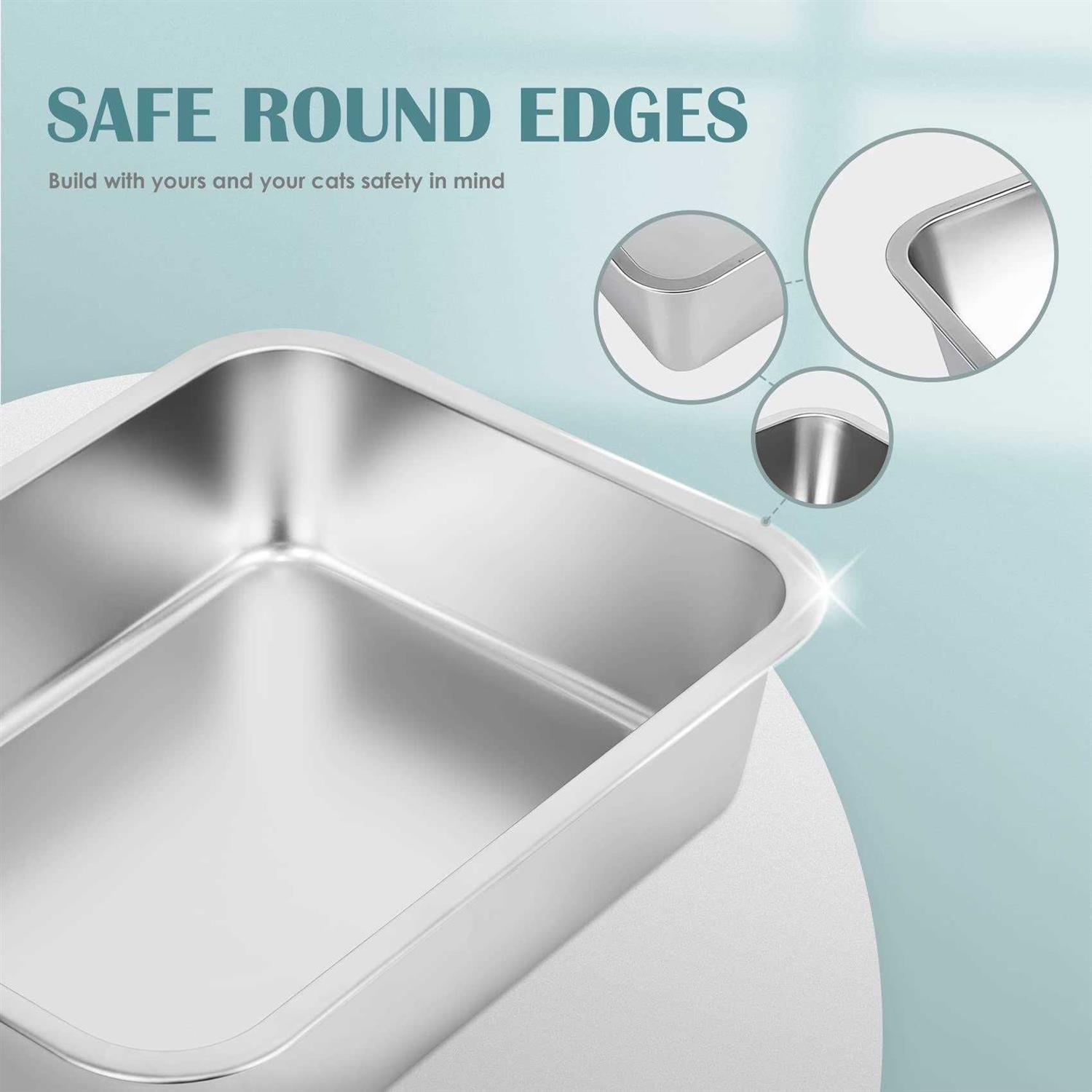 Alternative view of IKITCHEN Stainless Steel Cat Litter Box Small Low Entry Open Metal Litter Pan for Kittens Newborn Cats Rabbits