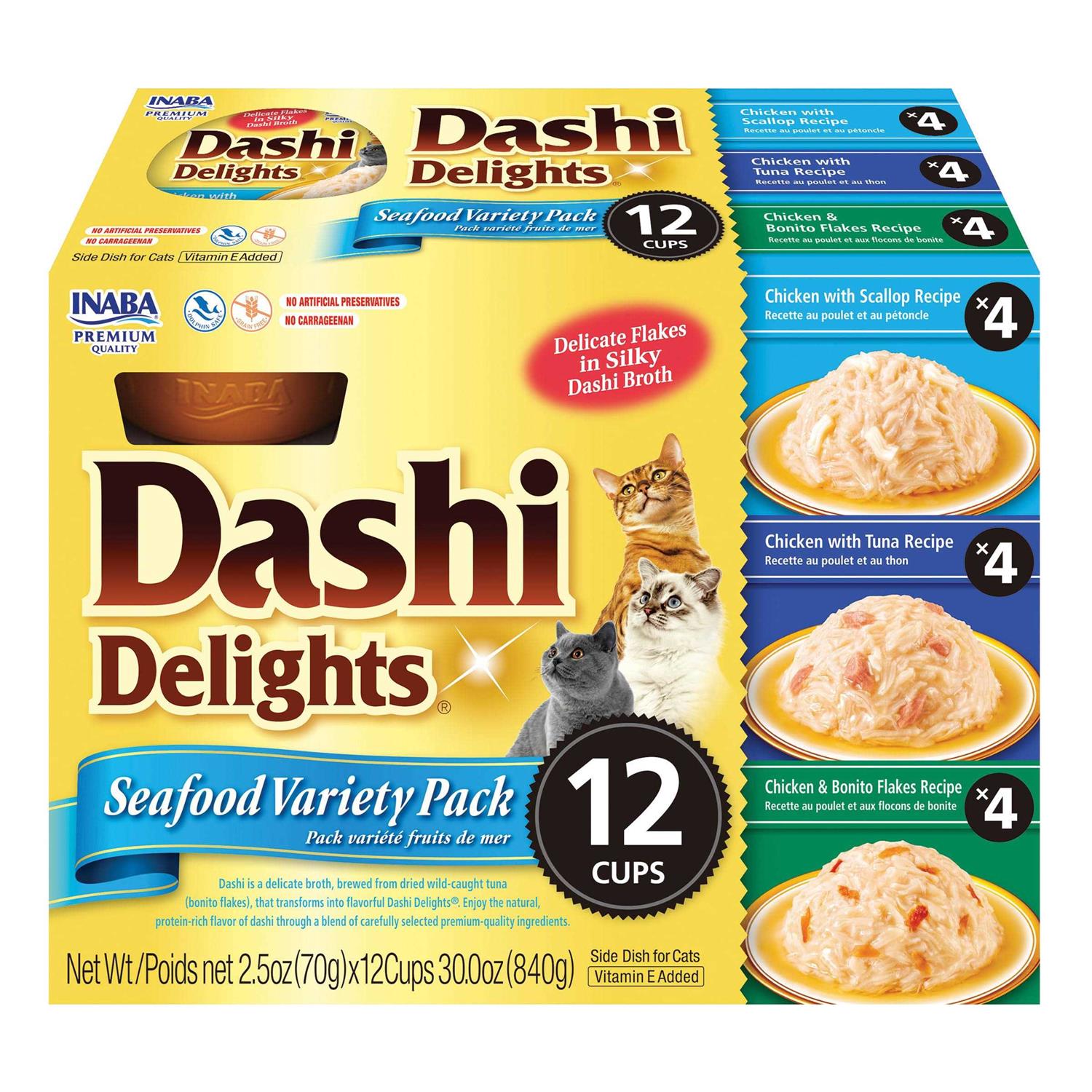 Inaba Dashi Delight Flavored Variety Pack Bits in Broth Cat Food Topping