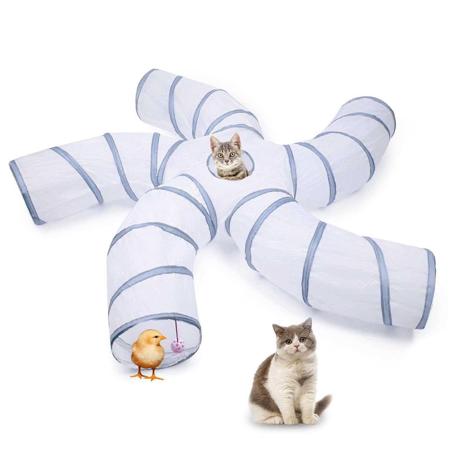EgETOTA cat Tunnel for Indoor cats Large with Play Ball S-Shape 5 Way collapsible Interactive Peek Hole Pet Tube Toys