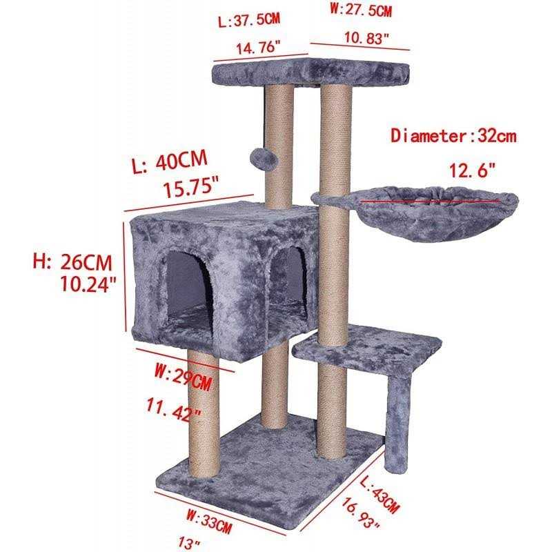 Alternative view of Aiwikide 002G Cat Tree has Scratching Toy with a Ball Activity Centre Cat Tower Furniture Jute-Covered Scratching Posts Grey