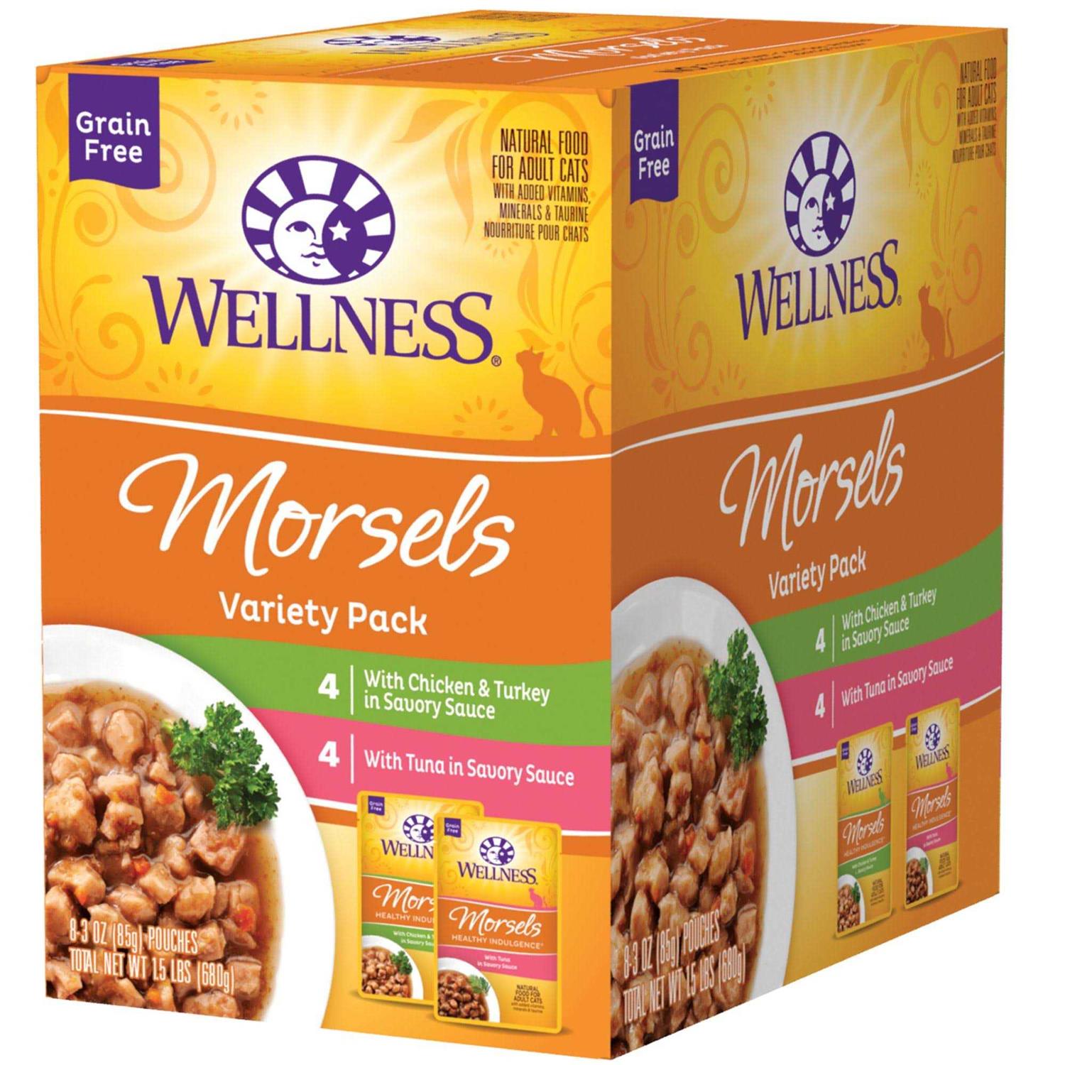 Wellness Healthy Indulgence Natural Grain Free Wet Cat Food Morsels Variety Pack