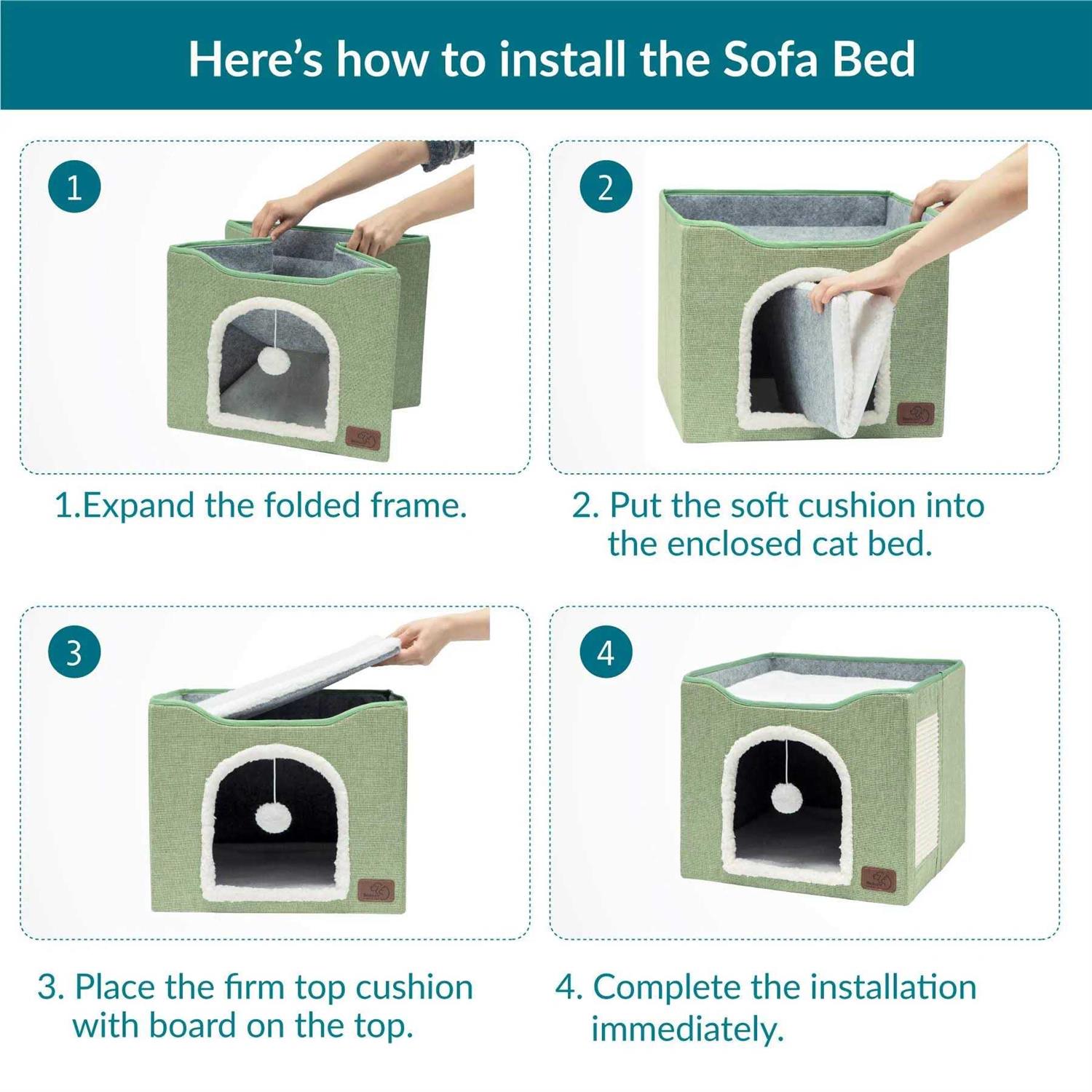Alternative view of Bedsure Cat Beds for Indoor Cats Large Cat Cave for Pet Cat House with Fluffy Ball Hanging and Scratch Pad