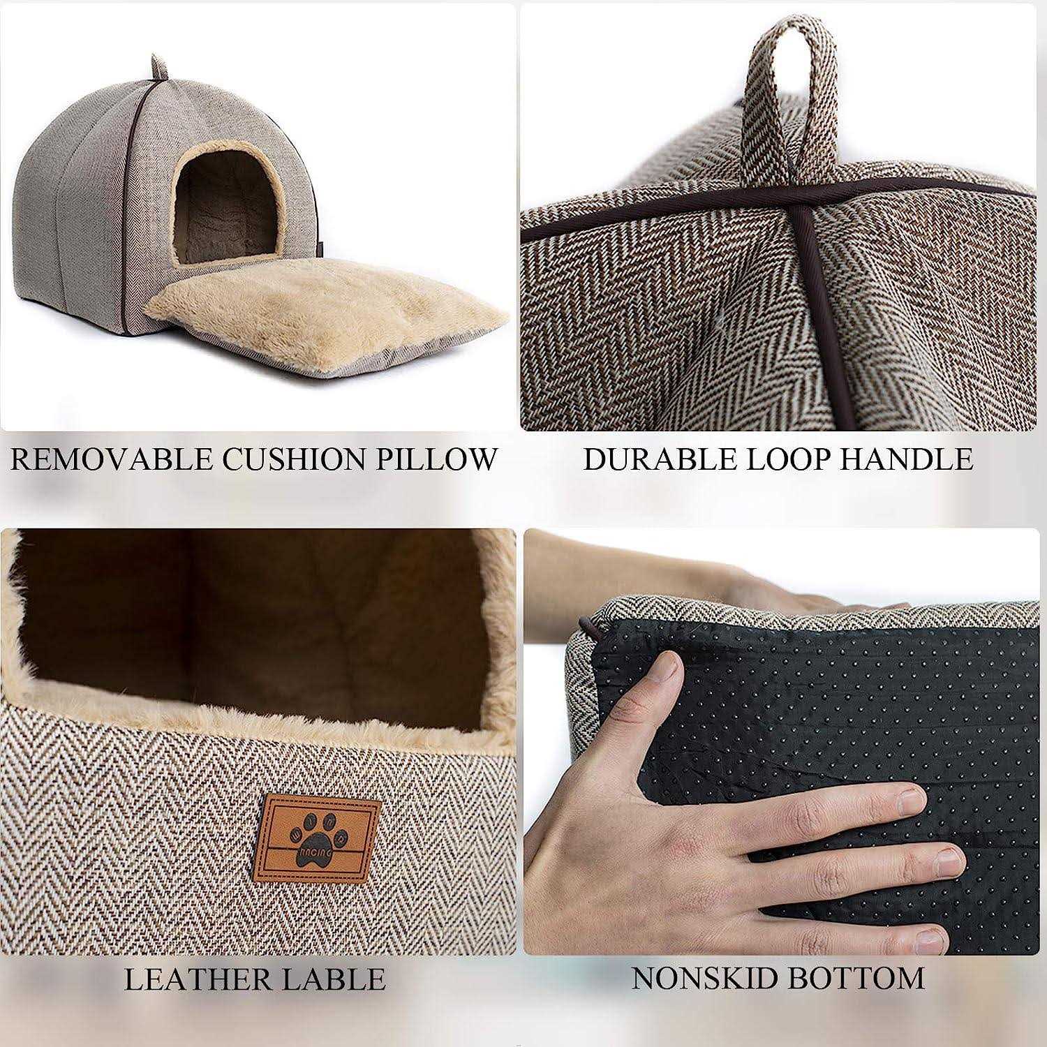 Alternative view of windracing Cat Bed for Indoor Cats Cat House Tent with Removable Washable Cushioned Pillow, Soft and Self Warming Kitten be