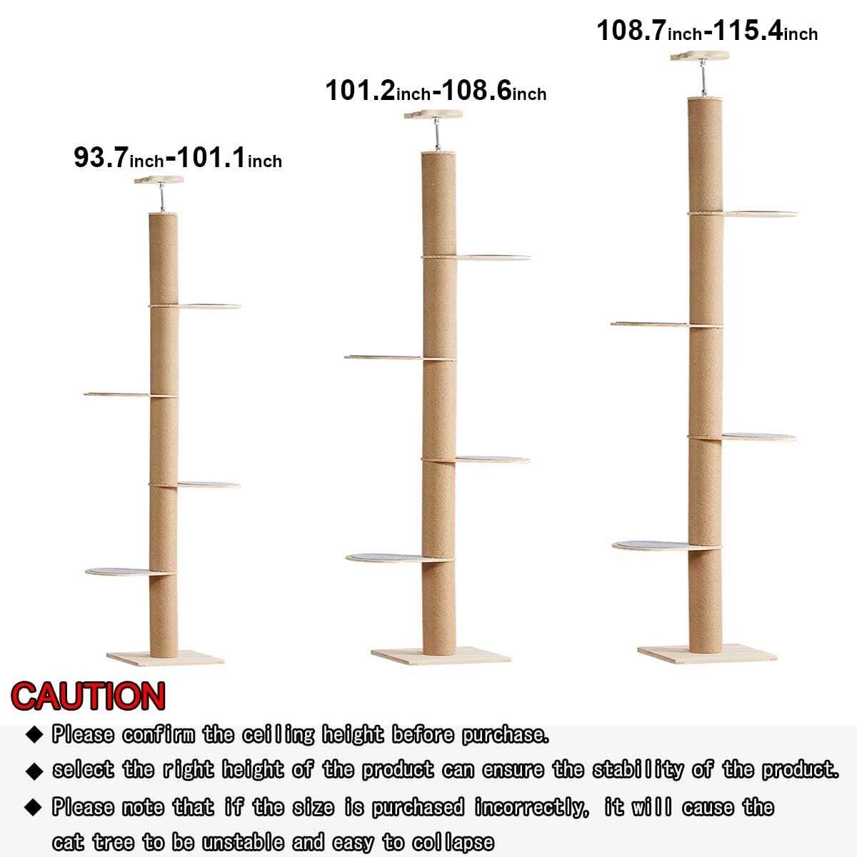 Alternative view of Catforest Floor-to-Ceiling Cat Tree Cat Climbing Tower with Natural Sisal Rope Scratching Post