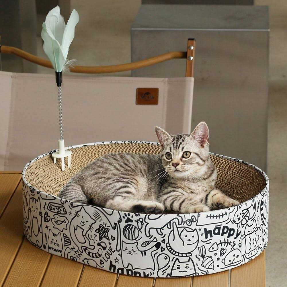Cat Scratcher Cardboard 2in1 Oval Cat Scratcher Bed for Indoor Cats Cat Scratch Pad Bowl with Scratching Toy Corrugated Lounge Bed&Furniture