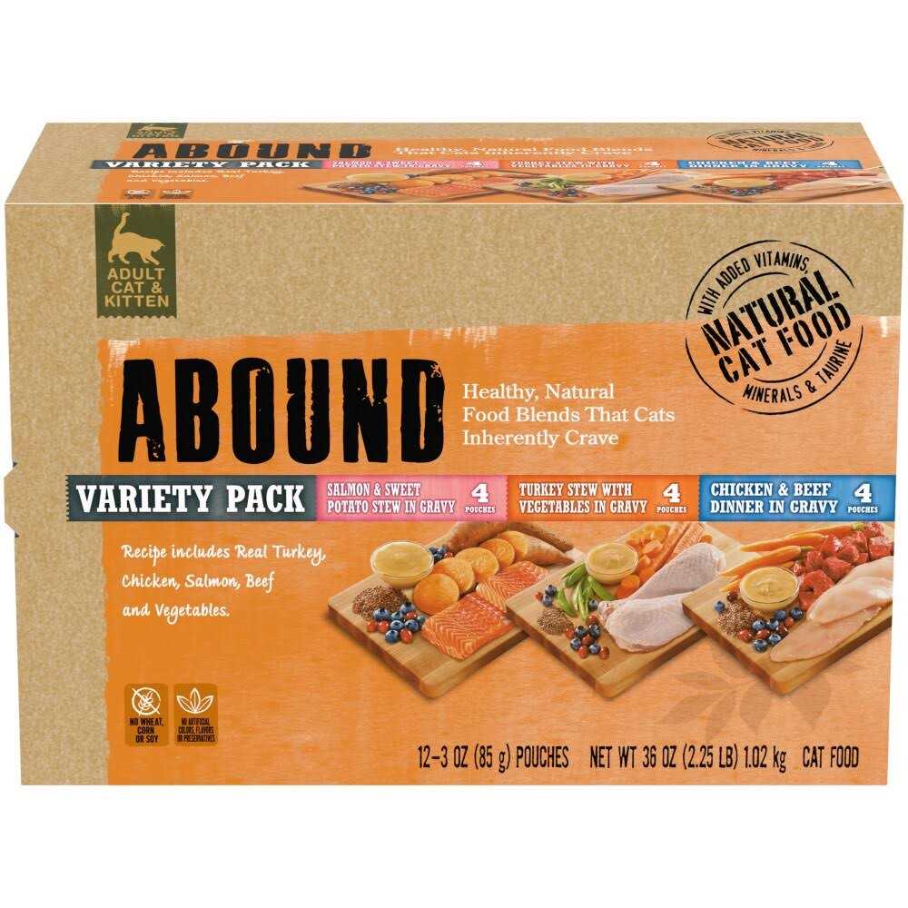Abound Adult Cat & Kitten Natural Wet Cat Food Pouches Variety Pack 12 Count / 3 oz