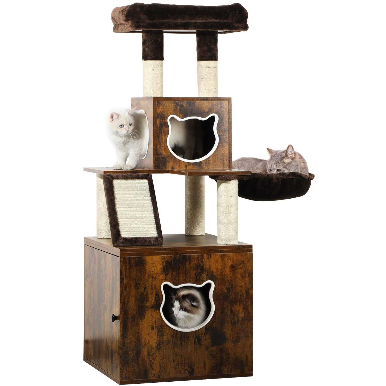 YITAHOME Modern Cat Tree with Litter Box Enclosure, Combo Endtable and