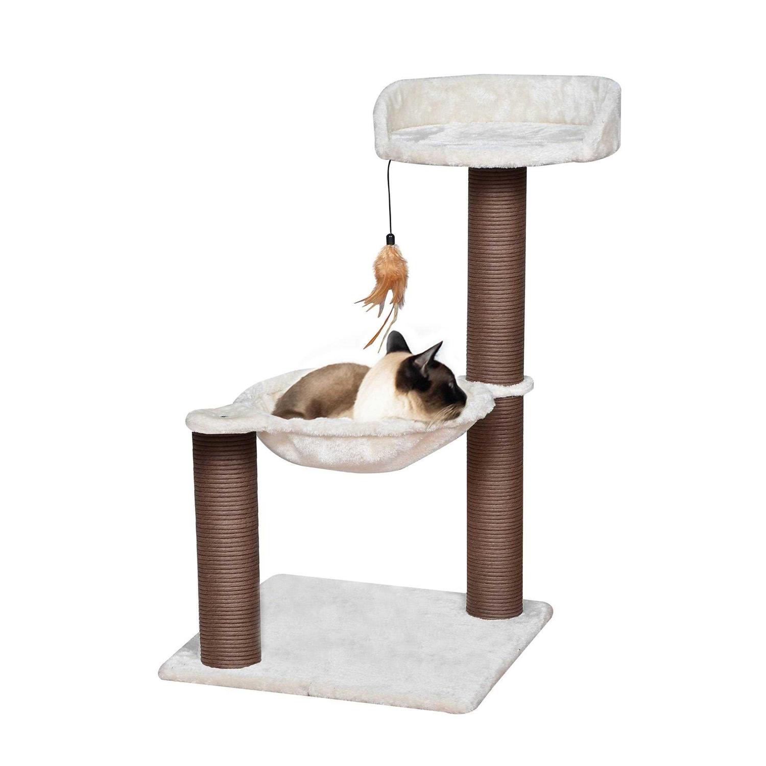 Catry Cat Tree with Feather Toy Cozy Design of Cat Hammock Allure Kitten to Lounge
