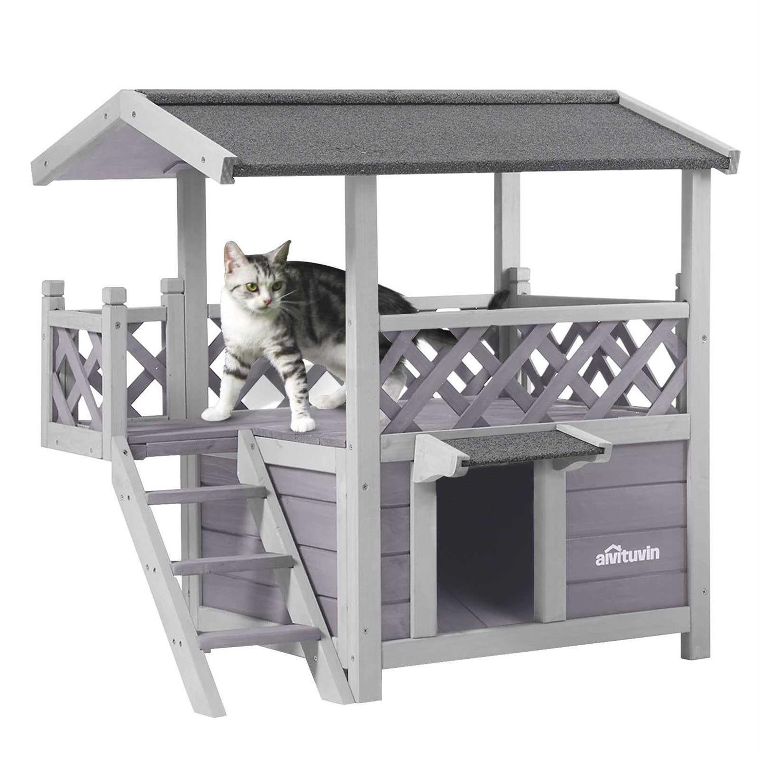 Aivituvin Feral Cat House Outdoor Indoor Kitty Houses with Escape Door for Cats Insulated