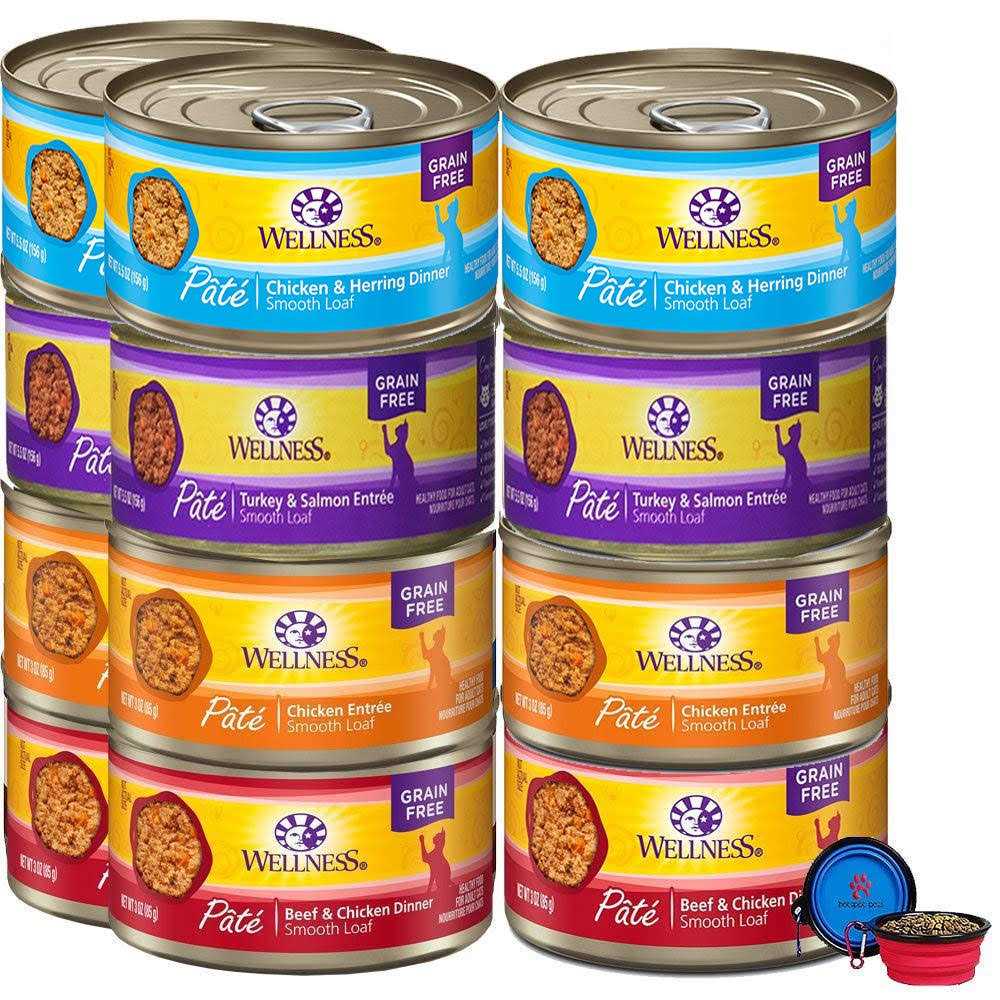 Wellness Natural Premium Canned Cat Wet Food Pate 12 Pack Cans Variety Bundle Pack 4 Flavor