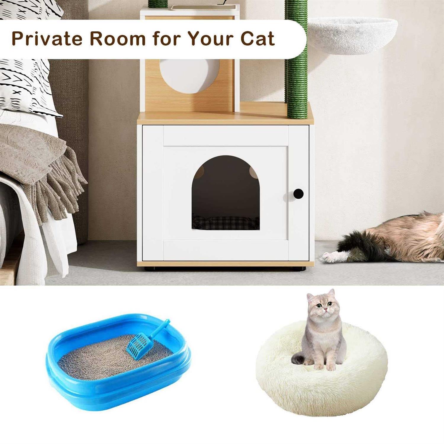 Alternative view of soges Cat Tree with Litter Box Enclosure, Hidden Cat Washroom with Scratching Posts, Cat Tree Tower with Cat Condo and Hammock
