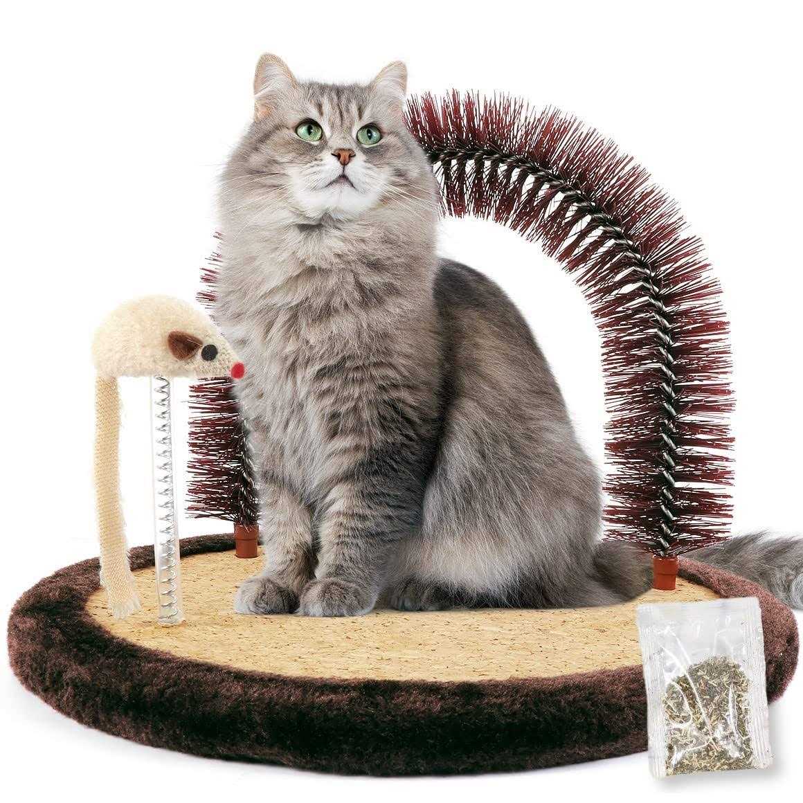 Happi N Pets Original Cat Arch Self Groomer Massager, Cat Grooming Brush With Sturdy Cat Scratching Pad and Catnip Toy