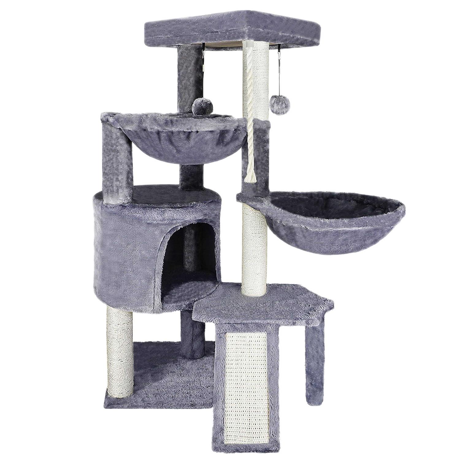 WANG XIN Xin Three Layer Cat Tree with Cat Condo and Two Hammocks,Grey